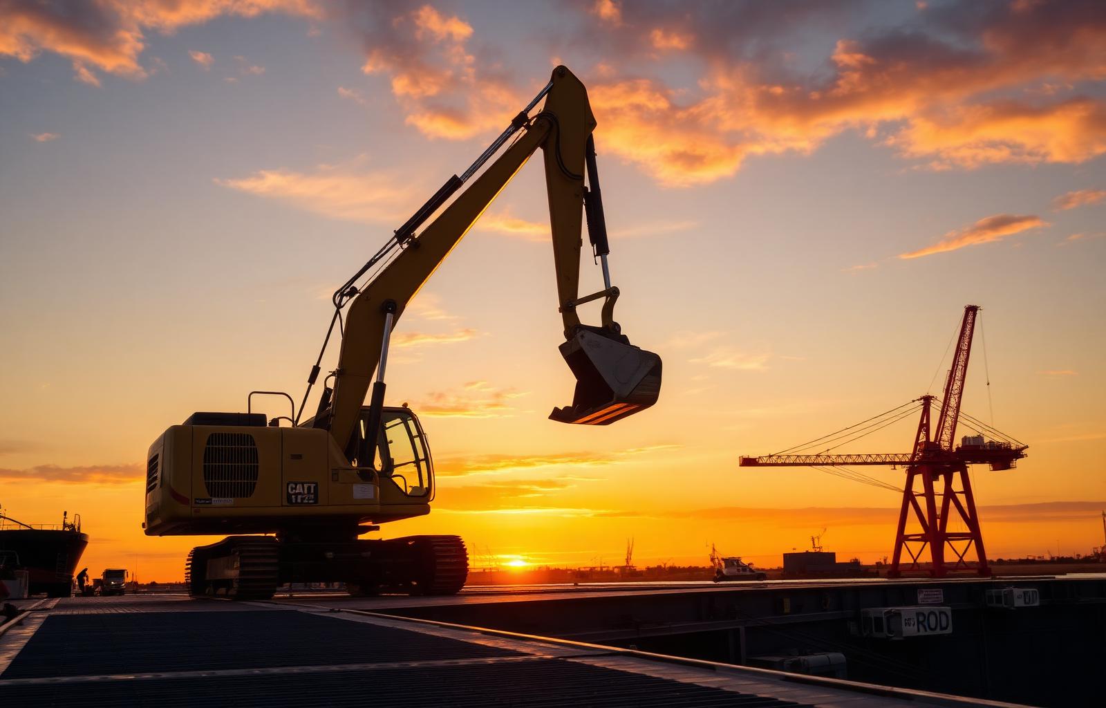 Heavy equipment loading onto a RoRo vessel